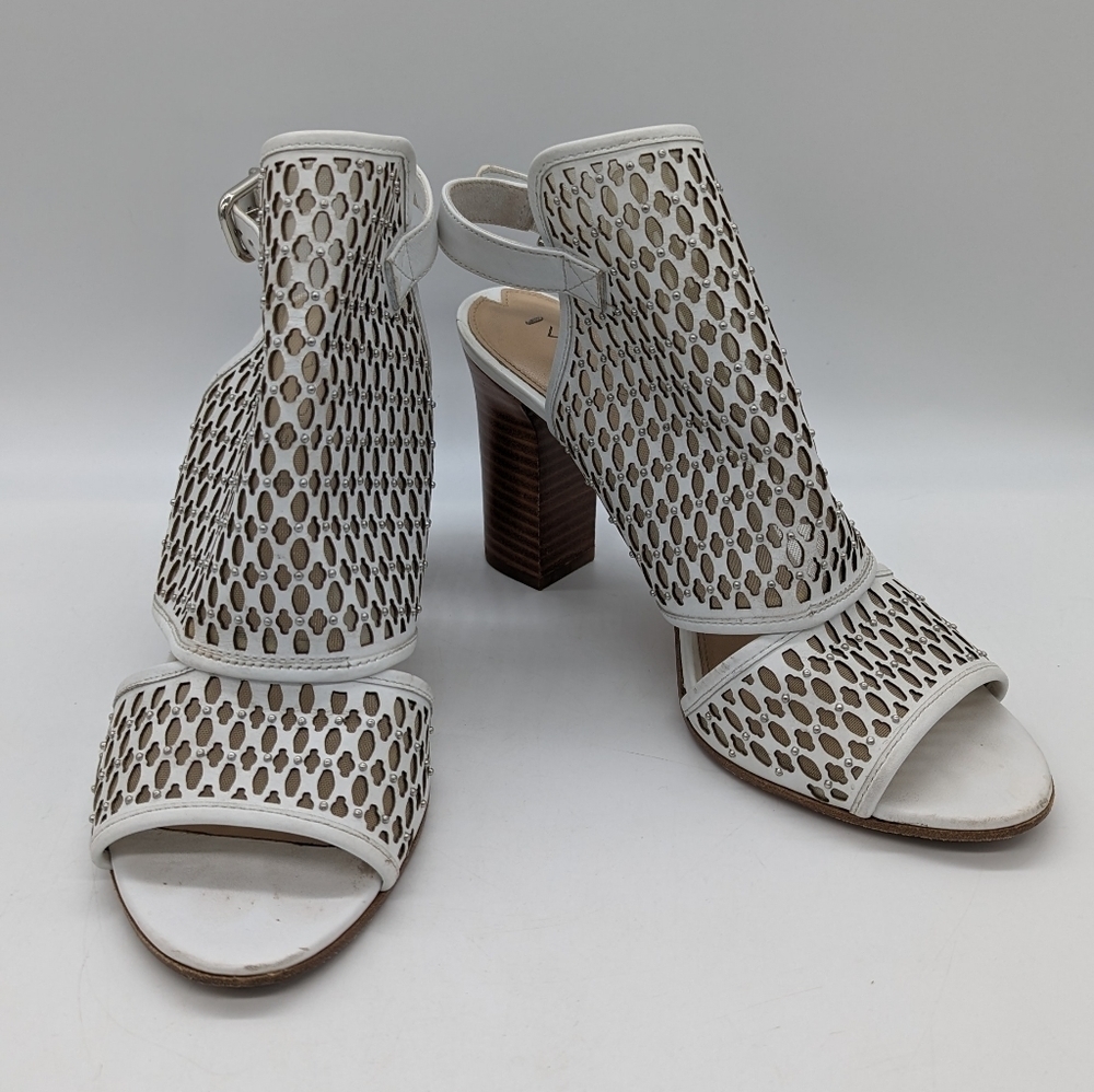 Via Spiga White Lazer Cut Sling Back Bootie Peep Toe Sandals Size 8